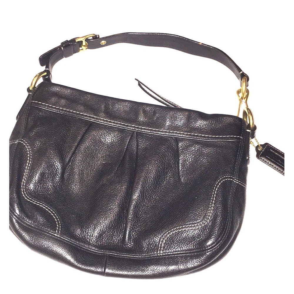 COACH black pebbled shoulder bag w/gold accents